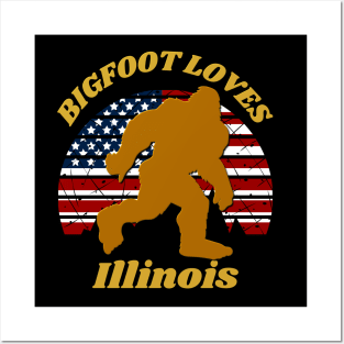 Bigfoot loves America and Illinois too Posters and Art